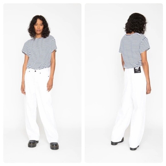 Free People X Sandrine Rose White Wide Leg High Rise Jeans Zip Button Cotton - Picture 1 of 16